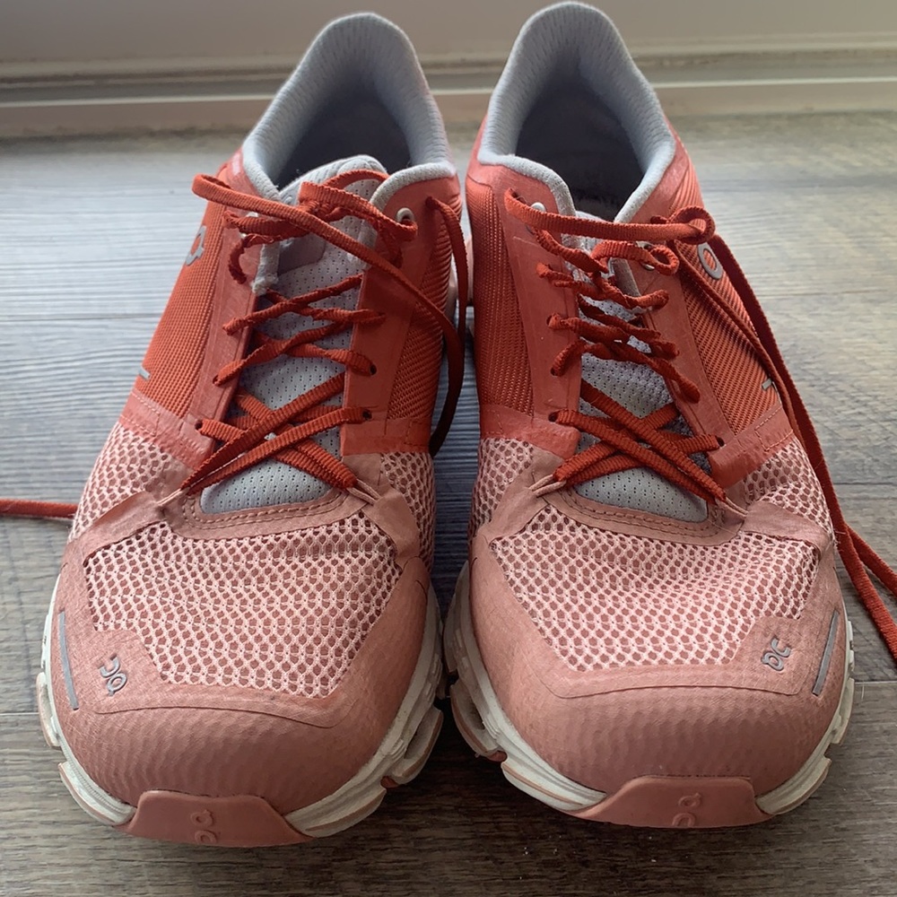 On Cloudflyer sneakers shoes ginger coral